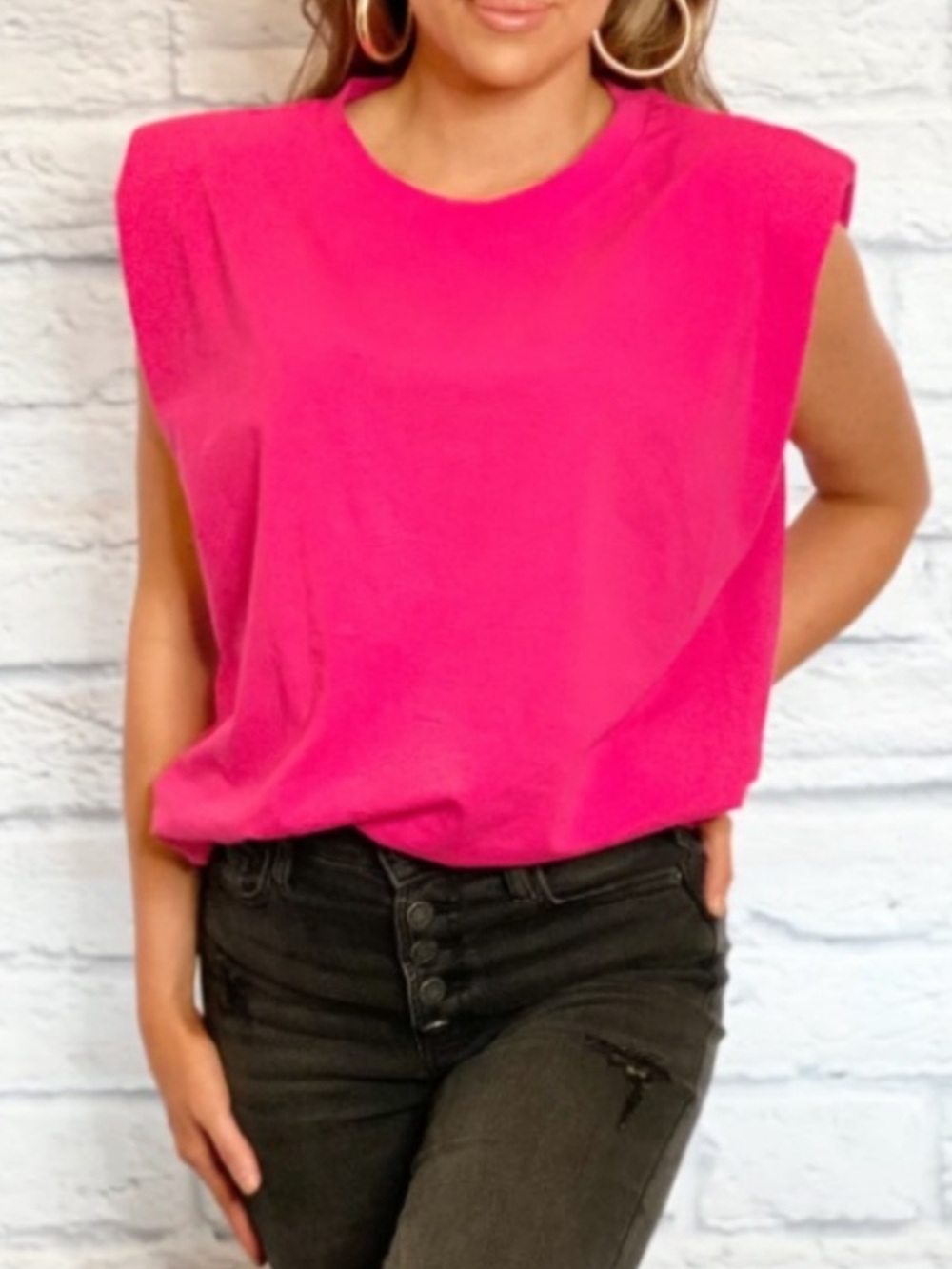 Zara Hot Pink Shoulder-Pad Muscle Tee